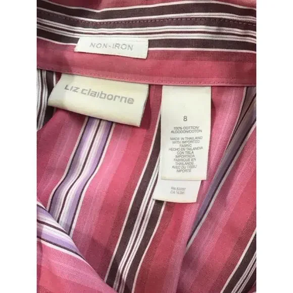 Women's Liz Claiborne Pink Striped Button Down Shirt Size 8 - Picture 5 of 5